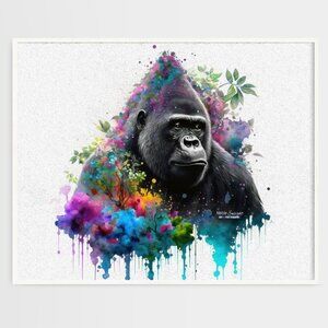 16x20 Silverback Gorilla Fantasy Watercolor Oil Painting Art‎ Print